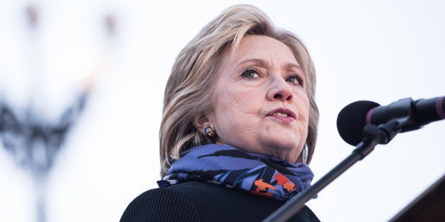 COLUMBIA, SC - JANUARY 18, 2016: Democratic presidential candidate Hillary Clinton speaks to the crowd during the King Day at the Dome rally at the S.C. State House January 18, 2016 in Columbia, South Carolina. The event drew appearances from Democratic presidential candidates Sen. Bernie Sanders, I-Vt, former Maryland Gov. Martin O'Malley and Hillary Clinton. (Photo by Sean Rayford/Getty Images)