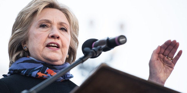 COLUMBIA, SC - JANUARY 18, 2016: Democratic presidential candidate Hillary Clinton speaks to the crowd during the King Day at the Dome rally at the S.C. State House January 18, 2016 in Columbia, South Carolina. The event drew appearances from Democratic presidential candidates Sen. Bernie Sanders, I-Vt, former Maryland Gov. Martin O'Malley and Hillary Clinton. (Photo by Sean Rayford/Getty Images)