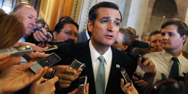 WASHINGTON, DC - SEPTEMBER 25: Sen. Ted Cruz (R-TX) speaks to reporters after he spoke on the Senate floor for more than 21 hours September 25, 2013 on Capitol Hill in Washington, DC. Sen. Cruz ended his marathon speech against the Obamacare at noon on Wednesday. (Photo by Mark Wilson/Getty Images)