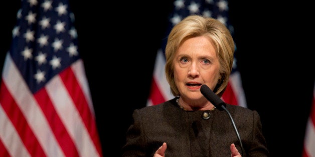 Democratic presidential candidate Hillary Clinton speaks during a campaign event at the Jewish Federation of Greater Des Moines, Monday, Jan. 25, 2016, in Des Moines, Iowa. (AP Photo/Mary Altaffer)