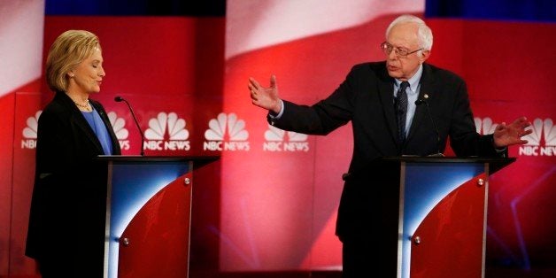 Democratic presidential candidate, Sen. Bernie Sanders, I-Vt, answers a question as Democratic presidential candidate, Hilla