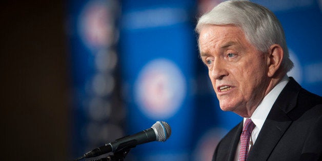 Thomas 'Tom' Donohue, president and chief executive officer of the U.S. Chamber of Commerce, gives the annual State of American Business address at the chamber in Washington, D.C., U.S., on Wednesday, Jan. 14, 2015. Donohue said increasing taxes on gas is the easiest way to replenish the Highway Trust Fund and warned that 'pretty soon we're going to have a crisis' with U.S. highway infrastructure. Photographer: Pete Marovich/Bloomberg via Getty Images