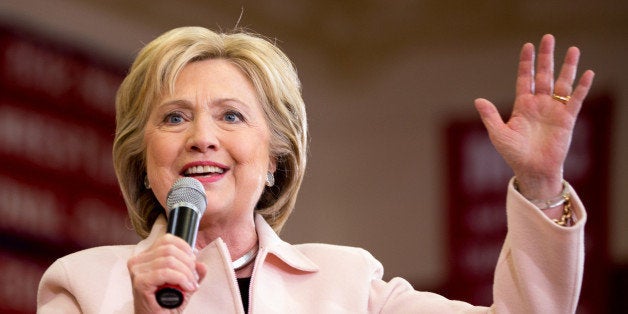 Democratic presidential candidate Hillary Clinton speaks at a rally at Grand View University in Des Moines, Iowa, Friday, Jan