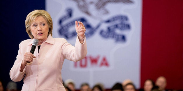 Democratic presidential candidate Hillary Clinton speaks at a rally at Grand View University in Des Moines, Iowa, Friday, Jan