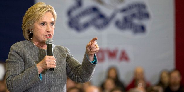 Democratic presidential candidate Hillary Clinton speaks during a rally at the Abraham Lincoln High School, Sunday, Jan. 31, 2016, in Des Moines, Iowa. (AP Photo/Mary Altaffer)