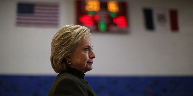 NEWTON, IA - JANUARY 28: Democratic presidential candidate, former Secretary of State Hillary Clinton looks on during a 'get