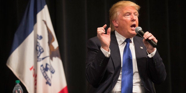 DAVENPORT, IA - JANUARY 30: Republican presidential candidate Donald Trump speaks to guests during a campaign rally at the Adler Theatre on January 30, 2016 in Davenport, Iowa. Trump is in Iowa trying to gain support in front of the state's February 1 caucuses. (Photo by Scott Olson/Getty Images)