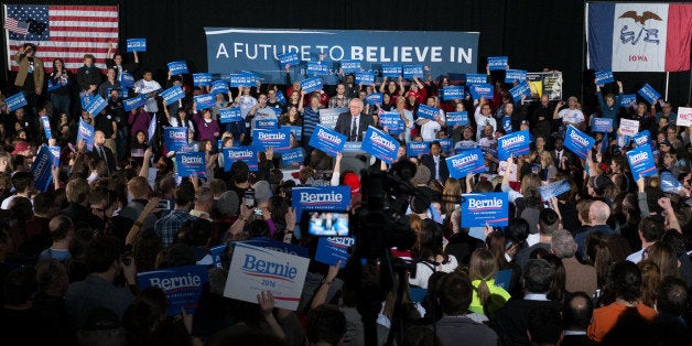 Democratic presidential candidate Sen. Bernie Sanders, I-Vt., addresses the crowd at a campaign rally at Grand View University in Des Monies, Iowa, Sunday, Jan. 31, 2016. (AP Photo/J. David Ake)