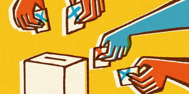 Voting Hands and Ballot Box