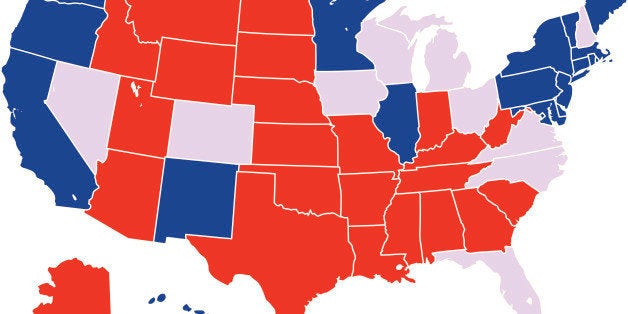 EPS 8 AI file. Vector Illustration of United States map with projected electoral states. Each of the states are grouped into separate shapes which can be easily edited.