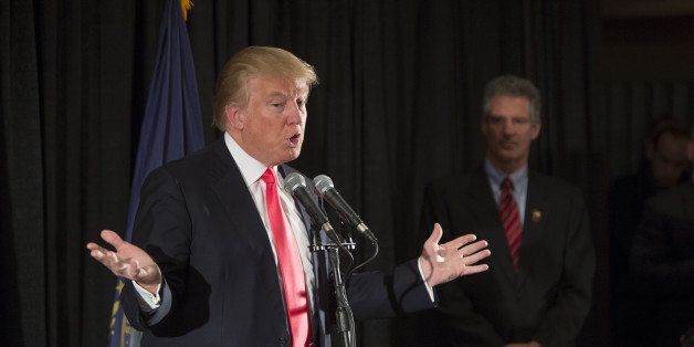 Donald Trump, president and chief executive of Trump Organization Inc. and 2016 Republican presidential candidate, speaks during a campaign event in Mildford, New Hampshire, U.S., on Tuesday, Feb. 2, 2016. Senator Ted Cruz used the power of evangelical voters and an old-fashioned ground game to upset Trump in Iowa Republican caucus voting that was fueled by anti-establishment sentiment. Photographer: Scott Eisen/Bloomberg via Getty Images 
