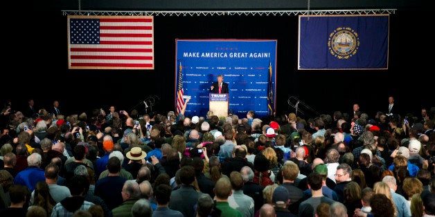 Republican presidential candidate Donald Trump speaks during a campaign stop Tuesday, Feb. 2, 2016, in Milford, N.H. (AP Photo/Matt Rourke)