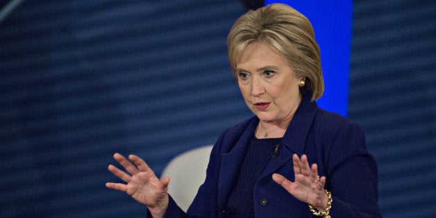 Hillary Clinton, former Secretary of State and 2016 Democratic presidential candidate, speaks during a Democratic Presidential Town Hall hosted by CNN and the New Hampshire Democratic Party at the Derry Opera House in Derry, New Hampshire, U.S., on Wednesday, Feb. 3, 2016. Even with the close contest in Iowa and with Bernie Sanders favored to win New Hampshire on Feb. 9, Clinton remains the candidate with the best odds of capturing the Democratic nomination for president as the campaign moves into more favorable territory, starting Feb. 27 in South Carolina. Photographer: Andrew Harrer/Bloomberg via Getty Images