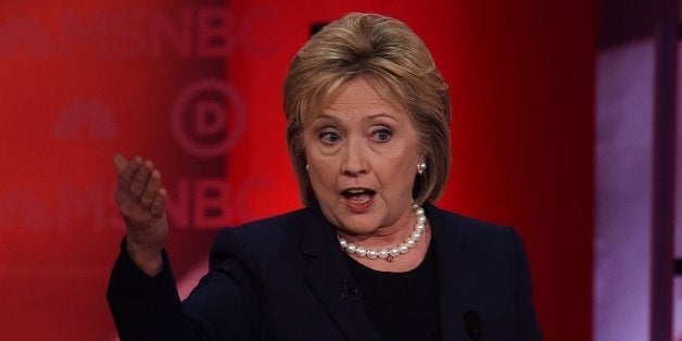 US Democratic presidential candidate Hillary Clinton speaks during the MSNBC Democratic Candidates Debate with Bernie Sanders at the University of New Hampshire in Durham on February 4, 2016. Clinton and Sanders face off on February 4, in the first debate since their bruising Iowa clash that the former secretary of state won by a hair, as they gear for a battle royale in New Hampshire. / AFP / Jewel Samad (Photo credit should read JEWEL SAMAD/AFP/Getty Images)