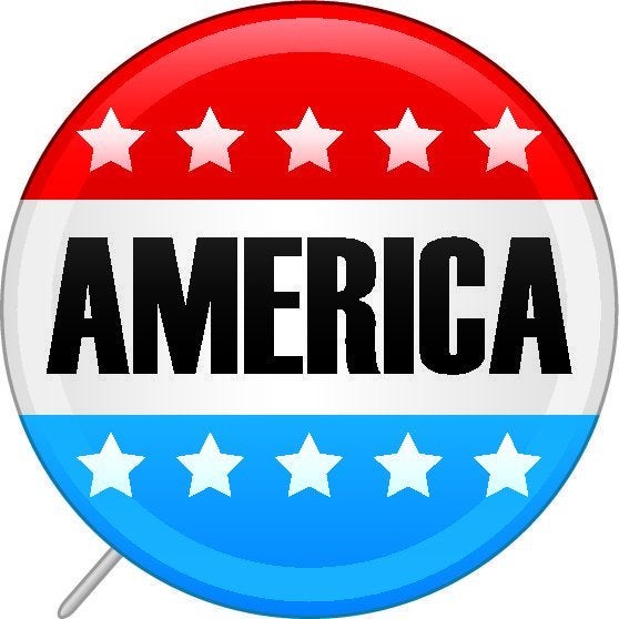 A United States of America presidential election voters pin. Whether you are Republican, Democrat or Independent, show your candidate some support with this red, white and blue button. Vector illustration.