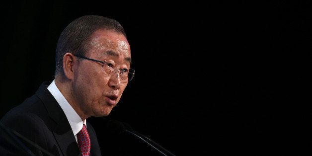 LONDON, ENGLAND - FEBRUARY 04: UN Secretary-General Ban Ki-moon speaks at the 'Supporting Syria Conference' at The Queen Elizabeth II Conference Centre on February 4, 2016 in London, England. World leaders including British Prime Minister David Cameron and German Chancellor Angela Merkel will gather for the 4th annual donor conference in an attempt to raise Â£6.2bn GBP to those affected by the war in Syria. (Photo by Dan Kitwood/Getty Images)