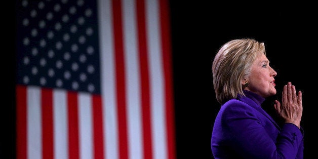 MANCHESTER, NH - FEBRUARY 05: Democratic presidential candidate former Secretary of State Hillary Clinton speaks at the 2016 McIntyre Shaheen 100 Club Celebration on February 5, 2016 in Manchester, New Hampshire. With less than one week to go before the New Hampshire primaries, Hillary Clinton continues to campaign throughout the state. (Photo by Justin Sullivan/Getty Images)