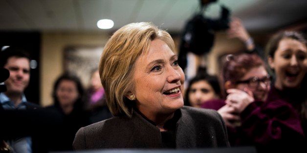 MANCHESTER, NH - Former Secretary of State Hillary Clinton stops at Puritan Backroom for Super Bowl food and to meet New Hampshire voters in Manchester, New Hampshire on Sunday evening, February 7, 2016. (Photo by Melina Mara/The Washington Post via Getty Images)