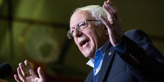 NASHUA, NH - FEBRUARY 08: Democratic presidential hopeful Sen. Bernie Sanders (D-VT) speaks at a campaign rally at Daniel Webster College on February 8, 2016 in Nashua, New Hampshire. Sanders is hoping to win the New Hampshire democratic primary tomorrow. (Photo by Andrew Burton/Getty Images)