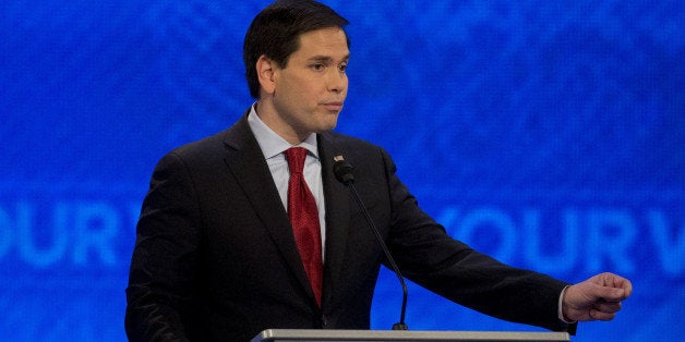 Senator Marco Rubio, a Republican from Florida and 2016 presidential candidate, speaks during the Republican presidential candidate debate sponsored by ABC News and the Independent Journal Review at Saint Anselm College in Manchester, New Hampshire, U.S., on Saturday, Feb. 6, 2016. The candidates are battling for next weeks primary in New Hampshire after Trump, the billionaire real estate developer and reality television star, finished second in the Iowa caucus on Feb. 1, behind Texas Senator Ted Cruz. Photographer: Andrew Harrer/Bloomberg via Getty Images