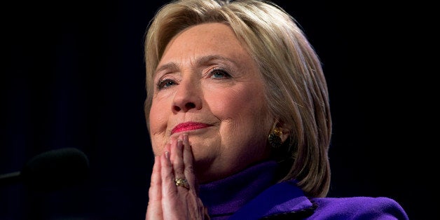 Democratic presidential candidate Hillary Clinton speaks at the New Hampshire Democratic Party McIntyre-Shaheen 100 Club Celebration dinner Friday, Feb. 5, 2016, in Manchester, N.H. (AP Photo/Matt Rourke)