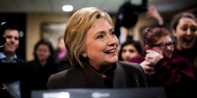 MANCHESTER, NH - Former Secretary of State Hillary Clinton stops at Puritan Backroom for Super Bowl food and to meet New Hampshire voters in Manchester, New Hampshire on Sunday evening, February 7, 2016. (Photo by Melina Mara/The Washington Post via Getty Images)