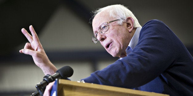 Senator Bernie Sanders, an independent from Vermont and 2016 Democratic presidential candidate, speaks during a campaign event in Portsmouth, New Hampshire, U.S., on Sunday, Feb. 7, 2016. Sanders said in a Feb. 4 debate that Hillary Clinton, former Secretary of State, was part of a political establishment that's overly dependent on the financial industry, citing its sizable contributions to her super-PAC fundraising operation. Photographer: Daniel Acker/Bloomberg via Getty Images 