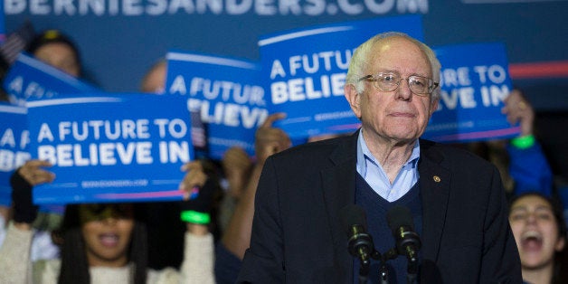 Democratic presidential candidate Sen. Bernie Sanders, I-Vt., speaks during a campaign stop at Daniel Webster Community Colle