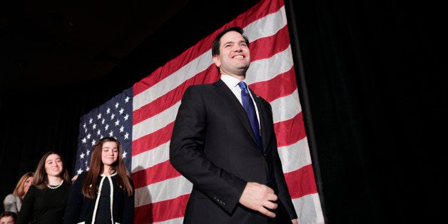 MANCHESTER, NH - FEBRUARY 9: Republican presidential candidate Senator Marco Rubio holds a primary night rally at the downtow