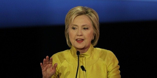 US Democratic presidential candidate Hillary Clinton participates in the PBS NewsHour Presidential Primary Debate with Bernie Sanders in Milwaukee, Wisconsin on February 11, 2016. / AFP / Tasos Katopodis (Photo credit should read TASOS KATOPODIS/AFP/Getty Images)