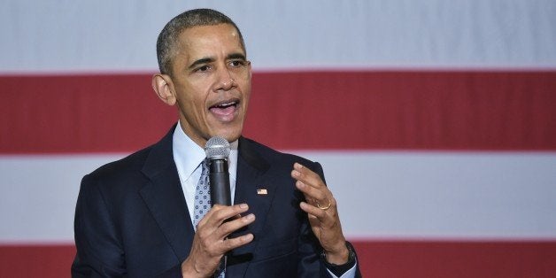 US President Barack Obama speaks to supporters in the Hoogland Center for the Arts in Springfield, Illinois on February 10, 2
