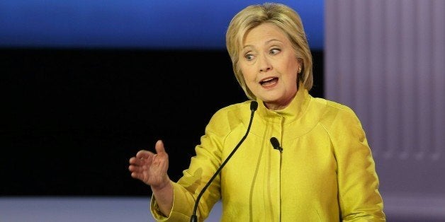 US Democratic presidential candidate Hillary Clinton participates in the PBS NewsHour Presidential Primary Debate with Bernie Sanders in Milwaukee, Wisconsin on February 11, 2016. / AFP / Tasos Katopodis (Photo credit should read TASOS KATOPODIS/AFP/Getty Images)