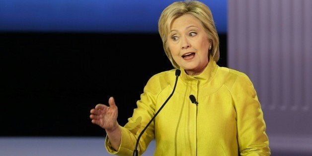 US Democratic presidential candidate Hillary Clinton participates in the PBS NewsHour Presidential Primary Debate with Bernie Sanders in Milwaukee, Wisconsin on February 11, 2016. / AFP / Tasos Katopodis (Photo credit should read TASOS KATOPODIS/AFP/Getty Images)