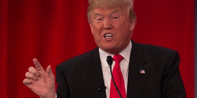 Republican presidential candidate Donald Trump speaks during the CBS News Republican Presidential Debate in Greenville, South Carolina, February 13, 2016. / AFP / JIM WATSON (Photo credit should read JIM WATSON/AFP/Getty Images)