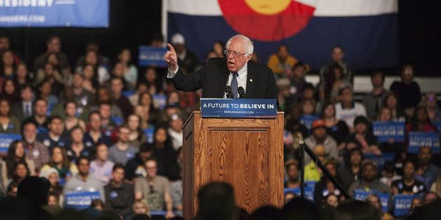 Senator Bernie Sanders, an independent from Vermont and 2016 Democratic presidential candidate, speaks during a campaign event at the Colorado Convention Center in Denver, Colorado, U.S., on Saturday, Feb. 13, 2016. In the first Democratic debate on Thursday since her crushing defeat in New Hampshire, Hillary Clinton tried a new approach to win back wavering supporters, capturing Bernie Sanders anger without looking angry. Photographer: Matthew Staver/Bloomberg via Getty Images 