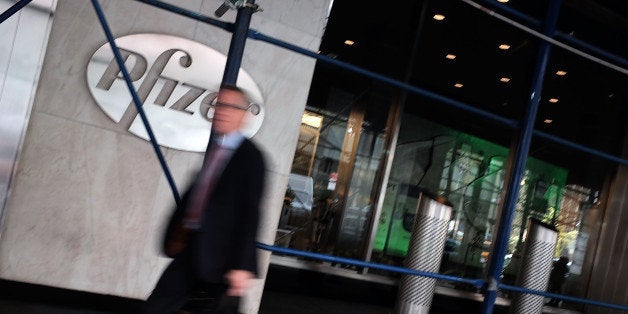 NEW YORK, NY - OCTOBER 29: The Pfizer headquarters in New York City stands in the heart of Manhattans business district on O