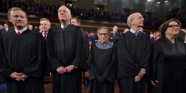 From left, Chief Justice John G. Roberts and Supreme Court justices Anthony M. Kennedy, Ruth Bader Ginsburg, Stephen G. Brey