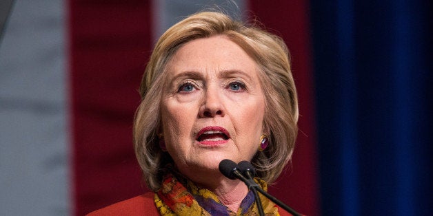 NEW YORK, NY - FEBRUARY 16: Democratic presidential candidate and former U.S. Secretary of State Hillary Clinton gives an ad
