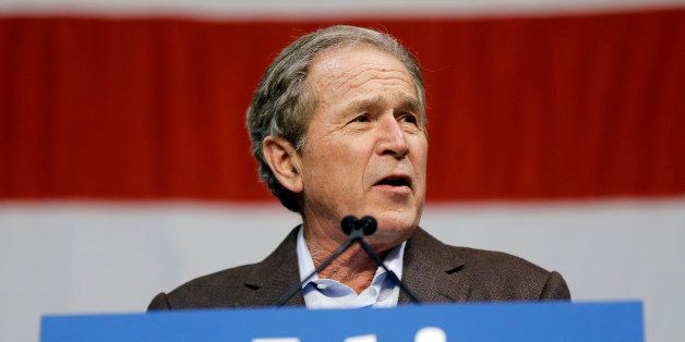 Former President George W. Bush campaigns for his brother Republican presidential candidate, former Florida Gov. Jeb Bush Monday, Feb. 15, 2016, in North Charleston, S.C. (AP Photo/Matt Rourke)