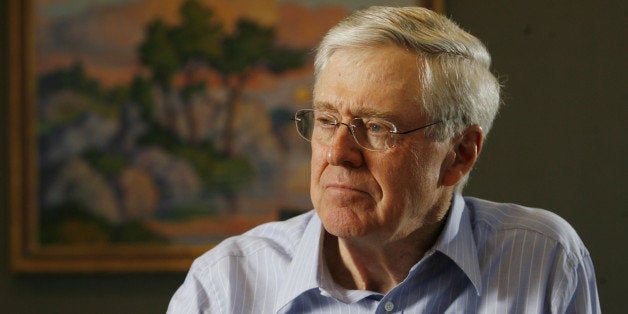 In this February 26, 2007 file photograph, Charles Koch, head of Koch Industries, talks passionately about his new book on Market Based Management. (Bo Rader/Wichita Eagle/MCT via Getty Images)