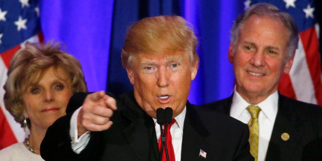 Republican presidential candidate Donald Trump speaks during a South Carolina Republican primary night event, Saturday, Feb. 20, 2016 in Spartanburg, S.C. Trump won the South Carolina Republican primary, a second-straight victory for the billionaire real estate mogul after his first-place finish in New Hampshire. (AP Photo/Paul Sancya)