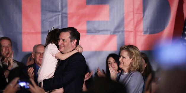 COLUMBIA, SC - FEBRUARY 20: Republican presidential candidate Sen. Ted Cruz (R-TX) is joined by his wife Heidi and daughter Catherine on stage during a primary night party at the South Carolina State Fairgrounds February 20, 2016 in Columbia, South Carolina. Cruz and Sen. Marco Rubio (R-FL) are locked in a tight race for finishing second in the South Carolina GOP primary. (Photo by Alex Wong/Getty Images)
