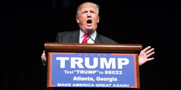 ATLANTA, GEORGIA- FEBRUARY 21: Republican presidential candidate Donald Trump speaks during a campaign rally at the Georgia