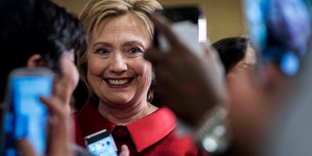 LAS VEGAS, NV - On Democratic Nevada caucus day, former Secretary of State Hillary Clinton meets excited employees at Harrah'