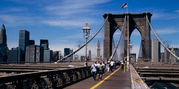 Pedestrians on the Brooklyn Bridge