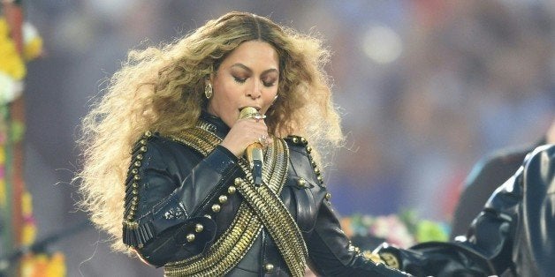 Beyonce performs during Super Bowl 50 between the Carolina Panthers and the Denver Broncos at Levi's Stadium in Santa Clara,