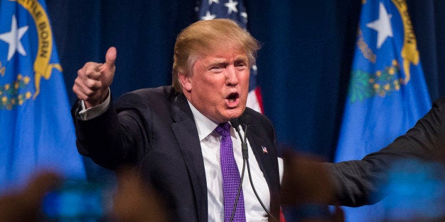 LAS VEGAS, NV - FEBRUARY 24: Republican presidential candidate Donald Trump speaks during a campaign watch party on the day of the Nevada republican caucus at the Treasure Island Ballroom in Las Vegas, NV on Tuesday Feb. 23, 2016. (Photo by Jabin Botsford/The Washington Post via Getty Images)