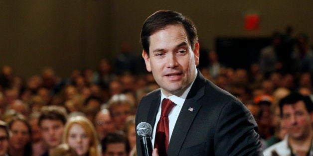 Republican presidential candidate, Sen. Marco Rubio, R-Fla., speaks during a campaign rally Tuesday, Feb. 23, 2016, in Minneapolis. (AP Photo/Jim Mone)