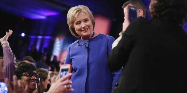 COLUMBIA, SC - FEBRUARY 23: Democratic presidential candidate Hillary Clinton greets guests after participating in a Town Hall meeting hosted by CNN and moderated by Chris Cuomo at the University of South Carolina on February 23, 2016 in Columbia, South Carolina. Democratic voters will go to the polls to select their choice for the Democratic presidential nominee on Saturday February 27. (Photo by Scott Olson/Getty Images)