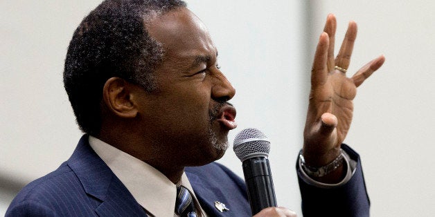 Republican presidential candidate Dr. Ben Carson speaks during a rally Friday, Feb. 19, 2016, in Florence, S.C. (AP Photo/John Bazemore)